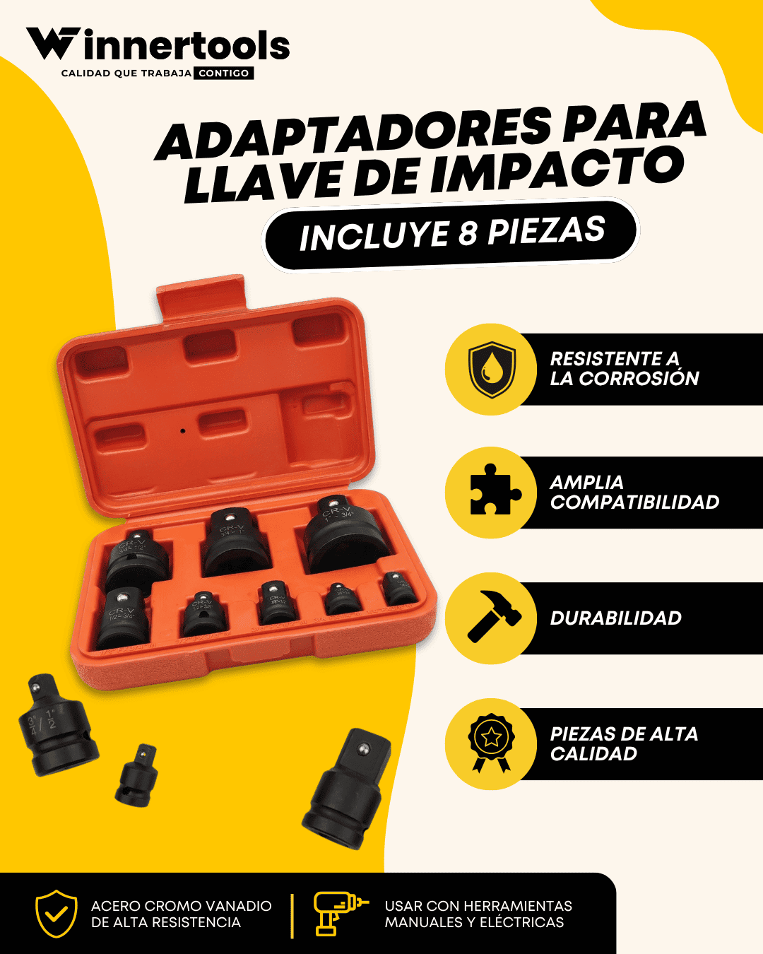 ADAPTADORES PARA LLAVE DE IMPACTO DE 8 PCS