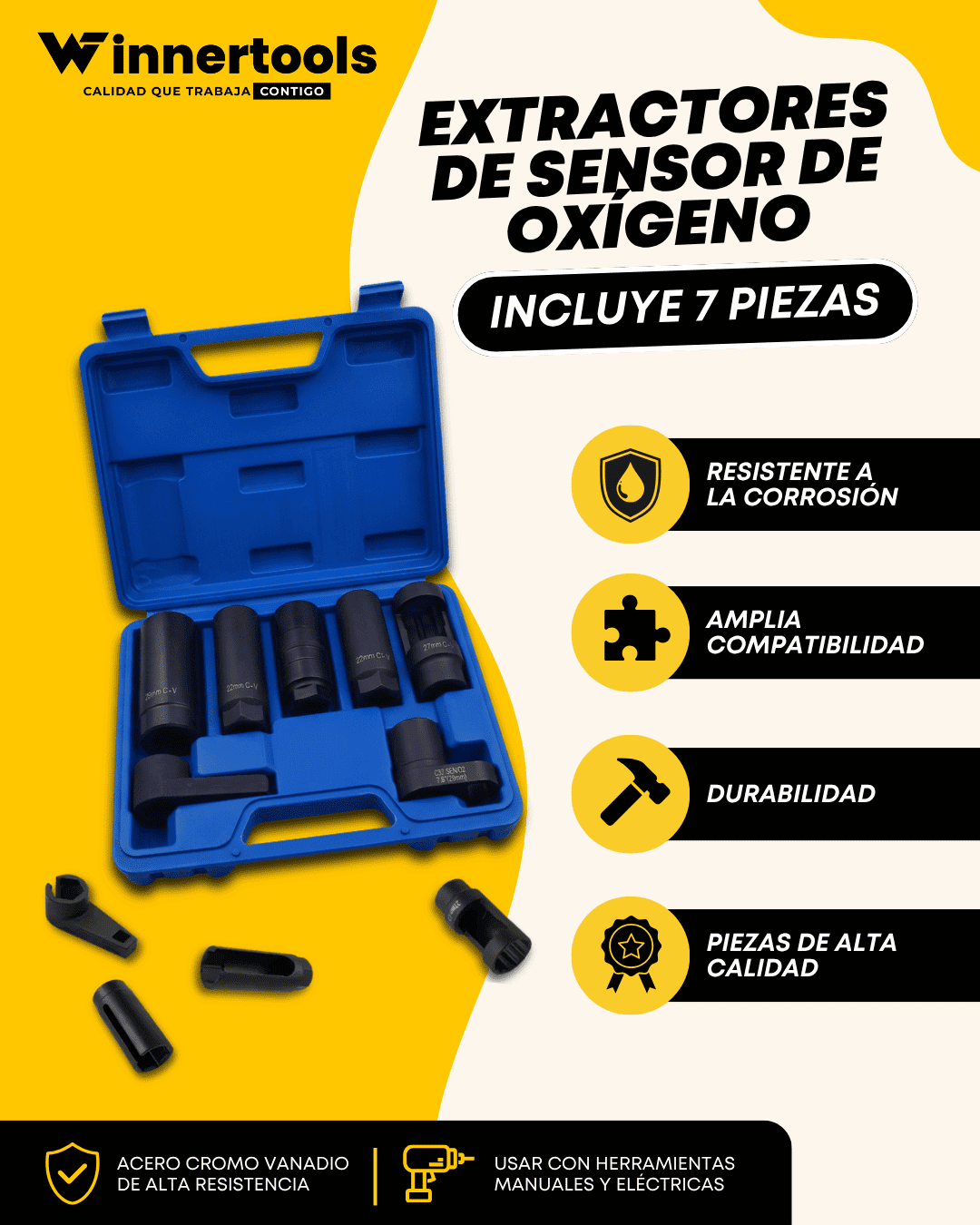 Kit Automotriz Extractor de Sensores de Oxígeno y Vacío (7 Piezas)