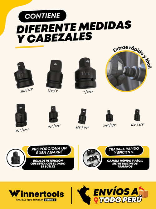 ADAPTADORES PARA LLAVE DE IMPACTO DE 8 PCS