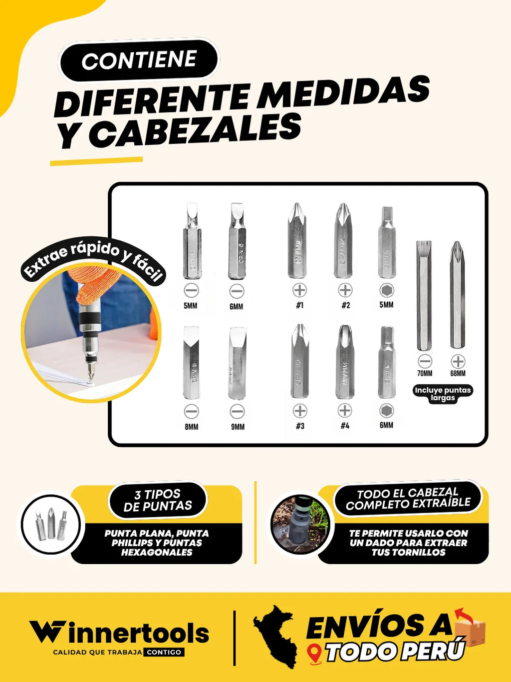 Destornillador de Impacto Manual de Alta Fuerza (Set de 14 Piezas)