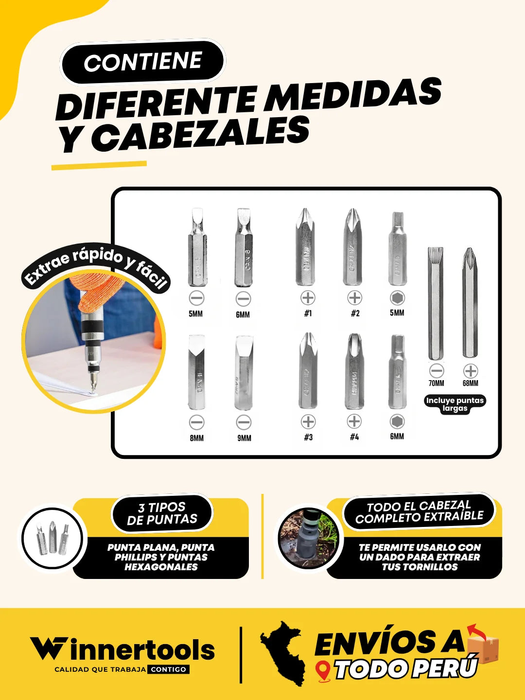 Destornillador de Impacto Manual de Alta Fuerza (Set de 14 Piezas)