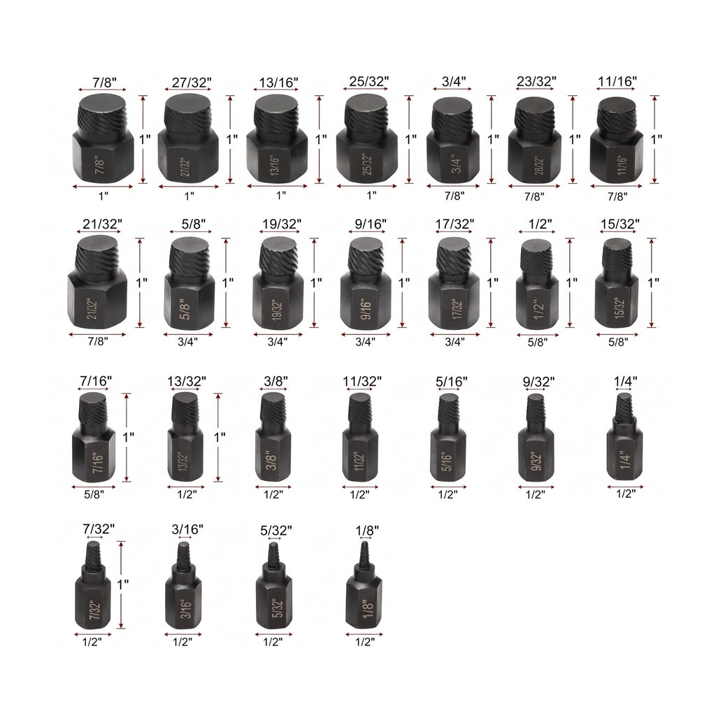 Kit Extractor de Tornillos y Pernos Dañados (Set Profesional de 25 Piezas)