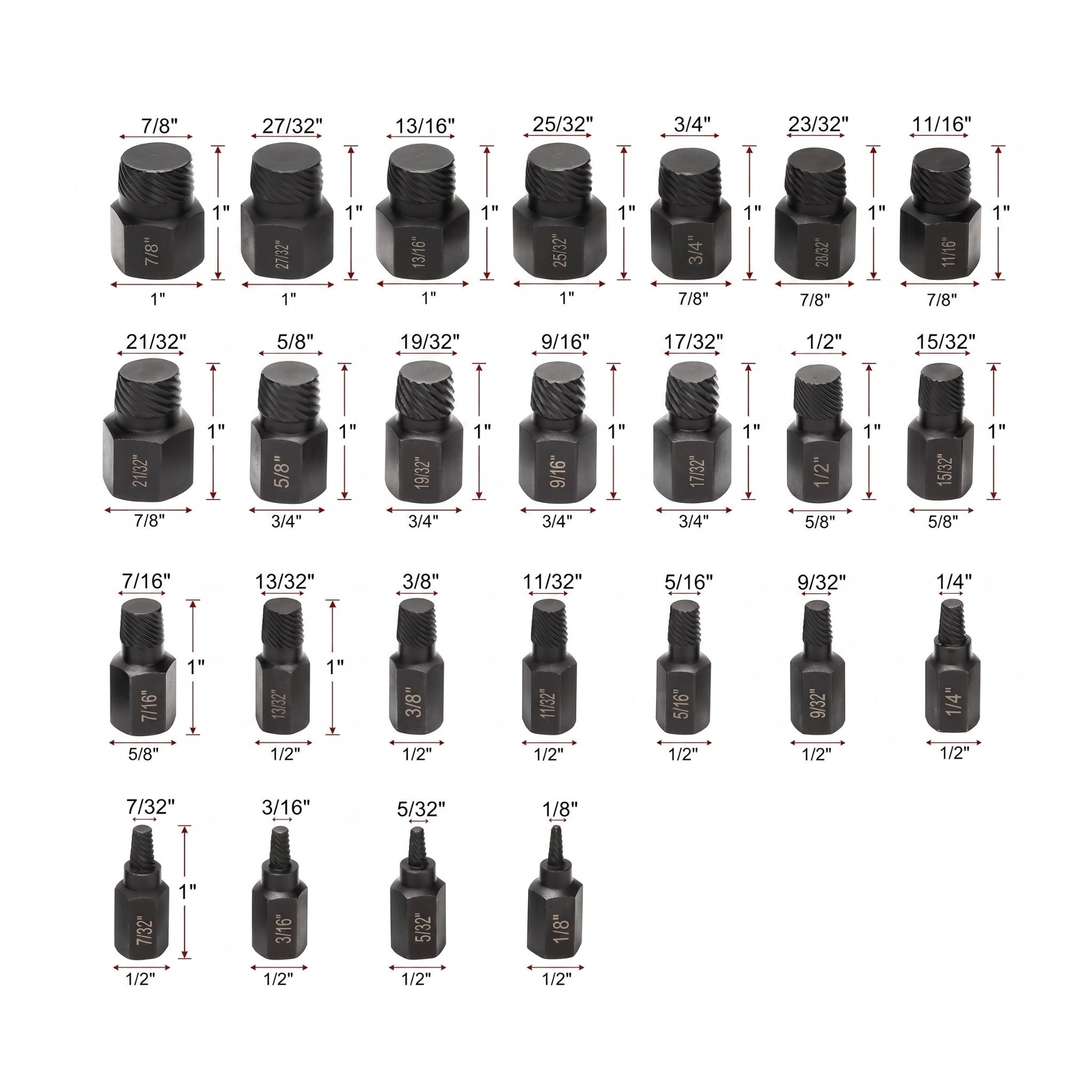 Kit Extractor de Tornillos y Pernos Dañados (Set Profesional de 25 Piezas)