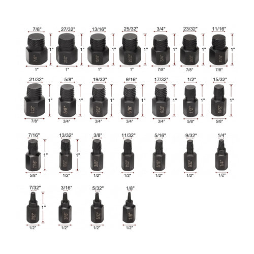 Kit Extractor de Tornillos y Pernos Dañados (Set Profesional de 25 Piezas)